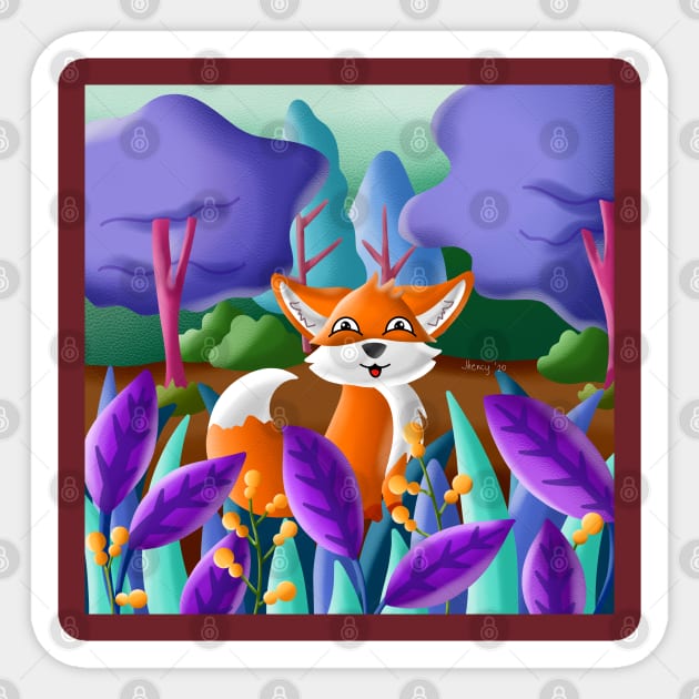 Funny Fox In Mystic Forest Sticker by MarMi